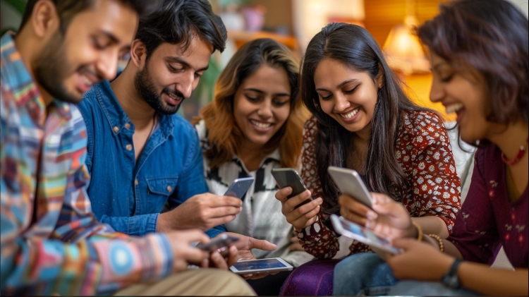 Rummy app players reviewing a hand on a phone